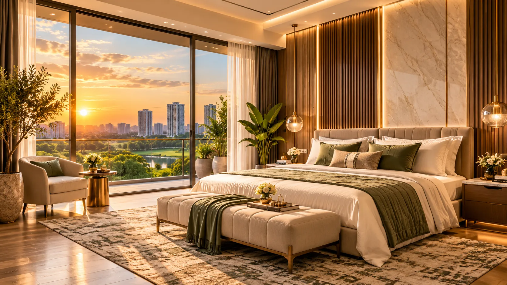 Master bedroom at golden hour – L&T Aravista Royale 4 BHK